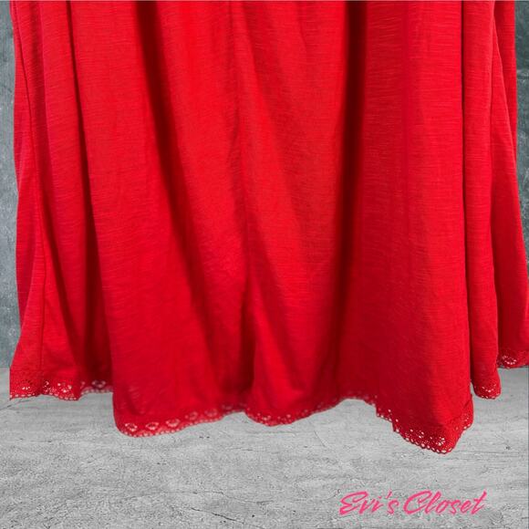 Kelly Renee Bohemian Red Embroidered Tie Cold Shoulder Peasant Tunic Blouse 3X - Picture 9 of 15